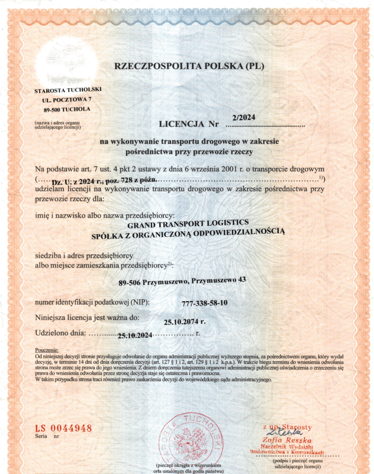 Grand transport logistics licencja
