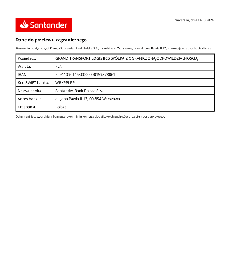 Account details PLN